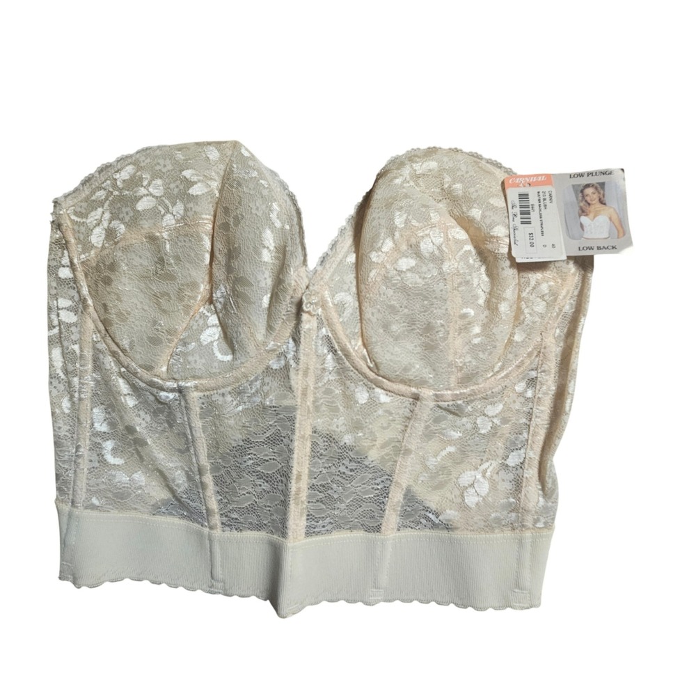 Vintage Carnival Lace Bustier Backless Strapless Bra Low Plunge Low Back 40D NWT